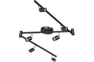 HURYEE Kitchen Lights,6 Way Adjustable Modern Ceiling Spotlights, Flexible Foldable Arms Ceiling Lights Kits for Bedroom, Kitchen and Living Room (Black Matt) (KL0006)