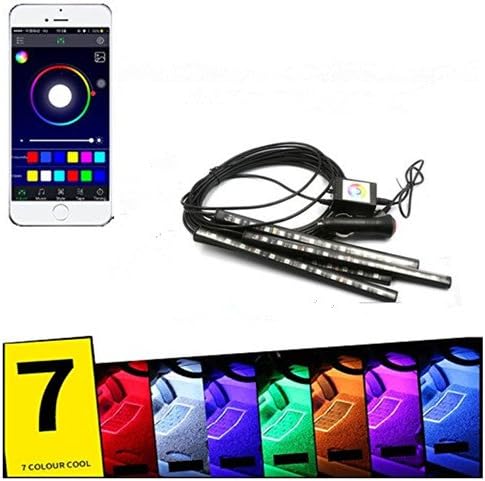 led car lights car interior Car led strip, 4pcs DC 12V multi-color car music 1 drag 4 48 light LED lighting kit with sound active function and APP mobile phone operation page, including car charger