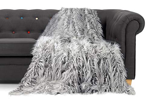 Throws Large Shaggy Long Faux Fur Throw over Sofa Bedspread Fluffy 150x200cm (SILVER)