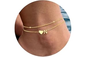 TINGN Fußkettchen für Damen, 14K Gold Vergoldet Herz Buchstaben Fußkettchen Kinder Mädchen Fussketten für Frauen Wasserfest Sommer Strand Fußschmuck Mehrreihige Fußkette Geschenke für Frauen Freundin