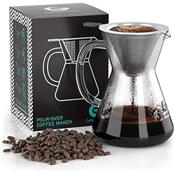Coffee Gator Cafetière « pour-Over » (Medium, Standard) avec Filtre Longue durée en Acier Inoxydable et Carafe Égouttoir pour Infuser Le café.