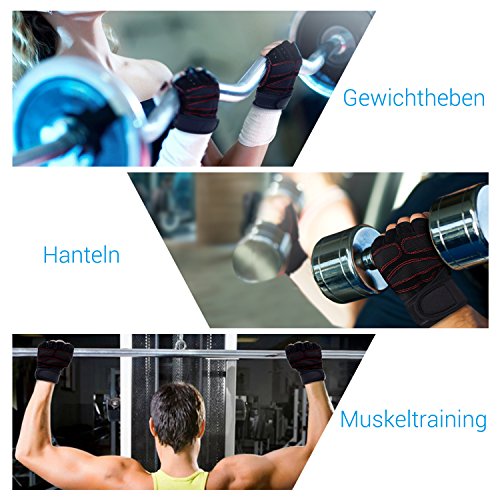 Fitness Handschuhe Trainingshandschuhe Sporthandschuhe für Bodybuilding und Krafttraining wie Gewichtheben Hanteln Klimmzüge u. a. (Schwarz-Rot) - 7