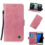 BONROY Compatible with Samsung Galaxy S7 Case, Slim Fit Leather Wallet Flip Cover with Stand-(TX-Retro Pink)