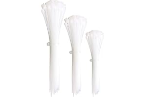 D.A.Y. REPUBLIC 100pc White Plastic Cable Ties, 3 Different Sized Tie Wraps, Durable Strong Plastic Material Ensuring Longevity, Self Locking Zip Ties Ideal for Home, Office, Garden and DIY (White)