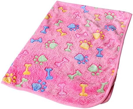 Gorgester Cute Warm Pet Soft Blanket,Dog Cat Puppy Kitten Paw Bone Printed Fleece Sleep Beds Mat Cushion for Birthday or Christmas Gift (S, Pink)