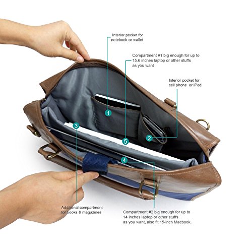 Lavievert Laptop-Tasche , aus Baumwolle , Segeltuch und PU Leder . Mit Seitwärts Banden Entworfene Klasische Laptop – Schulter – Tasche und Handtasche ( 2 in 1 ) / Notebook Gepolsterte Hülle für mehr als 15.6 Zoll Laptop ( 2 Säckechen dain, der Gepolsterte Sack für über 14 Zoll Laptop , auch geeignet für 15-Zoll MacBook , der andere Sack für über 15.6 Zoll Laptop ) - 3