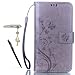 Produktbild Sony Xperia Z3 Compact Hülle, Sony Xperia Z3 Mini Schutzhülle, Alfort 3 in 1 Lederhülle / handyhüllen Fashion Design Premium PU Leder Hohe Qualität Tasche Case Cover Kasten Abdeckung Wallet für Sony Xperia Z3 Compact / Sony Xperia Z3 Mini 4.6" Smartphone Funktion Standfunktion Unterstützte Telefone und Magnetverschluss mit Schmetterling ( Grau ) + Alfort Schwarz Stylus Pen + Netter Staub Stecker