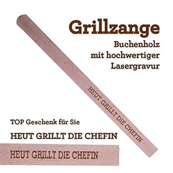 Grillzange Aus Holz Mit Hochwertiger Gravur Heut Grillt Die Chefin