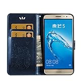 Huawei Nova Plus Hülle, Ukayfe Lederhülle Leder Tasche Case Cover für Huawei Nova Plus Handyhülle im Buchstyle,Prägung Elefant Muster Premium Kunstleder Tasche Flip Wallet Case mit Standfunktion Karteneinschub und Magnetverschluß Etui Schutz Hülle für Huawei Nova Plus (Blau) - 