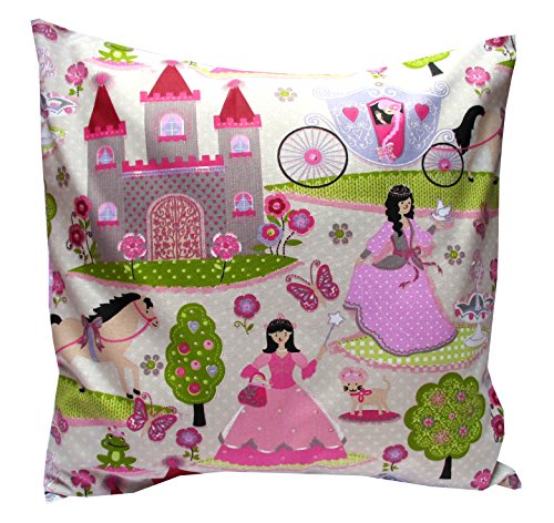 Kissenhülle 40 X 40 cm " Prinzessin Treff Kutsche" Kissenbezug für Kissen 100 % Baumwolle BW Handmade Kinderzierkissen Rosa Pink Märchen Prinz Schloss Rosa Punkte