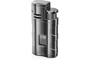 JOPOO Triple Jet Flame Adjustable Lighter Windproof Gas Butane Refillable Turbo Torch Lighter with Punch (Sold Without Gas)