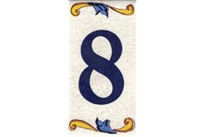 TORO DEL ORO Numéros de maison. Lettres et chiffres en mosaïque. Décalque en céramique. Style craquelé. Noms et adresses. Grand Craquelé Design 5 x 10 cm (numéro huit "8")
