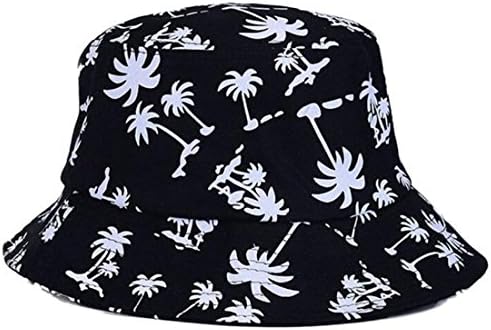 Womens Sun Beach Summer Cap Outdoor Hat Moonuy Graffiti Flat Bucket Hat With Coconut Tree Pattern Foldable Peak Travel Fishing Hats Glacier Cap sunbonnet Maison Michel (Black, 56-58cm/22.05-22.83")