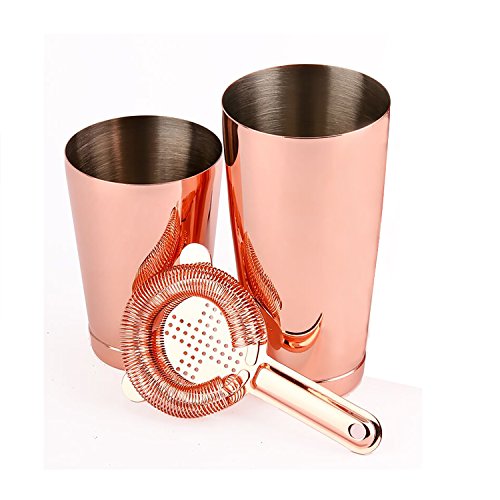 Kupfer Boston Shaker: 4-teilig Set: 550ml&750ml Profi Edelstahl Cocktail Set, Barsieb & Barmaß von Homekeros - 3
