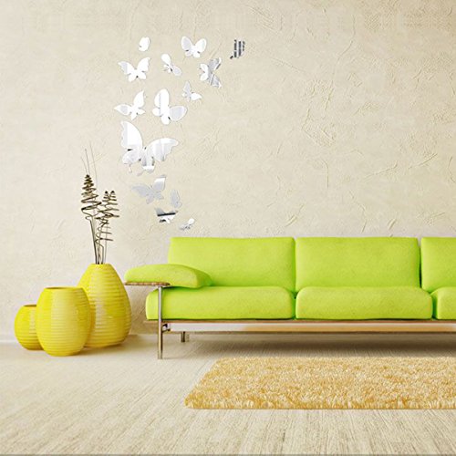 Yongse 14pcs Schmetterlings Spiegel Wand Aufkleber Spiegel Art Abziehbild Innendekoration - 2