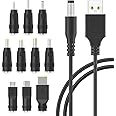 aceyoon DC Power Cable 3A with Universal 5.5 x 2.5mm 10 Tips DC Power Adapter Black DC USB Cable 1m DC Barrel Jack Connectors for 5V DC Power Supply Compatible for Acer, Laptops, Router, Keyboard etc