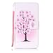 Produktbild Nancen Huawei P9 (5,2 Zoll) Hülle Case Handyhülle Brieftasche Etui Lederhülle Schutzhülle Abdeckung Bookstyle Klappcase mit 2 Kartenslots 1 Wallet Tasche Handgelenk Seil Magnetverschluss Bracket-Funktion Full Silikon Weich Innenschale Gemaltes Muster [Rosa Pfirsich Baum]