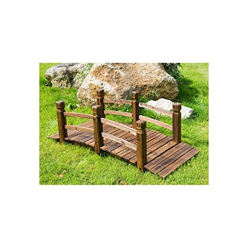 Rustikale massive Holzbrücke, braun, 150 x 67 x 55 cm, geölt und brandbehandelt, bis 150 kg belastbar - 5