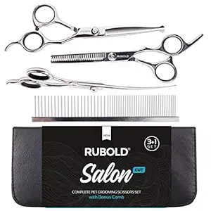 RUBOLD Professional Dog Grooming Scissors Set - Stainless Steel Rounded Tip Sharp Durable Shears With Pet Comb In Kit Best Tools For Trimming Every And Cat Salon Cut