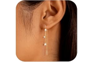 ASH'S CHOICE Boucles d'Oreille Femme Argent, Boucle d'Oreille Pendante, Longues, Classique Brillant, Post en Argent 925, Hypoallergénique, Plaqué or 14 Carats, Bijoux Cadeaux