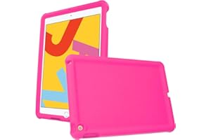 TECHGEAR Bumper Designed for Apple iPad 10.2" 2021 2020 2019, 9th / 8th / 7th Generation, Rugged Shockproof Soft Silicone Protective Easy Grip Anti-Slip Kids Proof Case with Screen Film [PINK]
