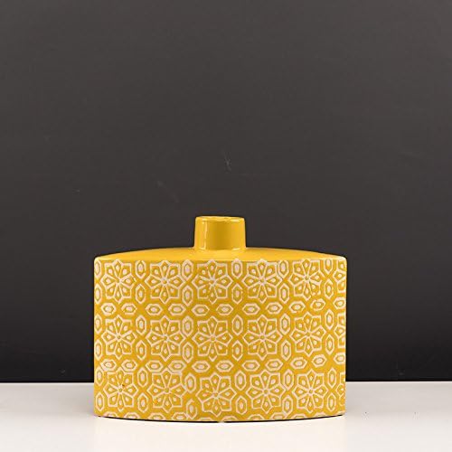 KIKIXI Creative Flower Vase Set Decoration Simple Simulation of Modern Living Room Table TV Cabinet Room Decor Decoration, Yellow Square Corrugated Vase