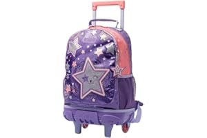 TOTTO - Mochila Escolar con Ruedas, Modelo Star Cat M, Mochila Mediana, Capacidad 14 L, 2 Compartimentos, 2 Bolsillos para Botella, Protección contra Impactos, Cómodas Correas Ajustables, Color Morado