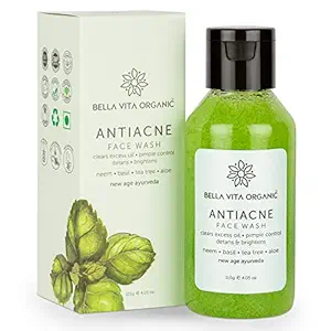 Bella Vita Organic Anti Acne Face Wash for Oil Control, Pimples Marks Removal and Glowing Skin for Women & Men with Neem, Tea Tree & Aloe Vera, 115gms