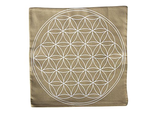 Kissenhülle Blume des Lebens, 2er Set, 40 x 40 cm, beige mit weißer Blume des Lebens - 2