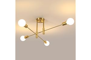 Comely Lamparas de Techo Vintage, Dorado Ajustable 4 Luces E27 Lámpara Colgante Techo, Lámpara de Araña Industrial para Dormitorio Sala de Estar Cocina Salón Comedor