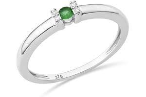 Miore anillo de compromiso con 4 diamantes naturales 0,02 quilates y esmeralda verde natural/zafiro azul natural/rubí rojo natural engastados en oro blanco/amarillo 9 quilates 375