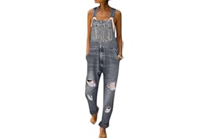 Onsoyours Femme Jeans Salopette Été Combinaison en Jean Sexy Casual Denim Lâche Jumpsuit Combishort Barboteuses Pantalon Court/Longue