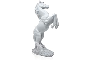 LEPENDOR Standing Horse Resin Statue for Home Decor Animal Ornament Sculpture Rearing Horse Art Figurine Decorative Sculpture - White