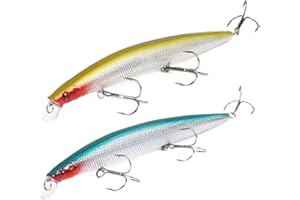 ACYDSR 2 Pièce Leurres de Pêche, Kit Pêche, Artificiel Leures de Pêche, Pêche Truite, Leurres de pêche 3D Eyes, Avec Crochets Métalliques Solides, Pour Saumon, Truite, Musqué, Bar (Bleu et Jaune)