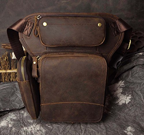 Le'aokuu Herren Leder Hüfttasche Gürteltasche Radfahren Schulter Tropfen Bein Tasche Beutel 3108 braun