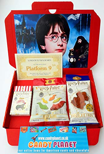 Harry Potter Sweets Hamper | Inspired by The Legendary Movies | Letterbox Friendly Glossy Red Box | Bertie Bott's Beans, Chocolate Frog & Slugs | Christmas Present | Hamper Exclusive to CANDYPLANET