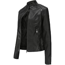 Veste En Simili Cuir Femme - Style Biker, Col Montant, Fermeture Éclair, Taille Slim