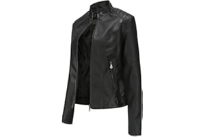 Hiser Giacca Corta da Donna in Pelle PU Giacca Tasche con Cerniera Vintage Cappotti Manica Lunga l'autunno e l'inverno Bike Motocicletta Giacchetto Jacket