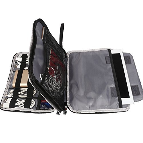 BUBM Reisetasche Organisator Tasche mit Doppelschichte für Elekronik Zubehör Wie Telefon Ladegerät Tasche (Groß,Schwarz) - 6