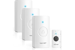 TECKNET Wireless Doorbell Battery with 3 Receivers, 4.5 Year Battery Life Cordless Door Chime Kit, 1312ft Long Range, IP65 Waterproof Door Bell, 60 Melodies & 5-Level Volume, LED Flash