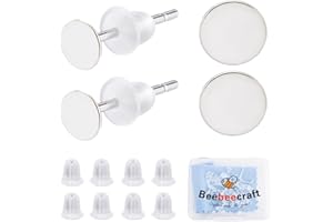 Beebeecraft 1 scatola 20 pezzi Castoni per Orecchini A Bottone con Cuscinetto Piatto 925 cabochon per Orecchini In Argento Sterling con 50 dadi per Orecchie e 1 pezzi di Panno per (Vassoio: 5 mm)