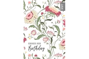 Birthday Reminder Book: A5 Medium Notebook for Recording Birthdays and Anniversaries | Monthly Index | Folk Style Wildflower Design White