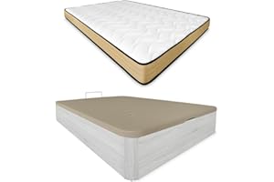 Duérmete Online Pack Colchón Viscoelástico Aura Reversible + Canapé Madera Abatible Gran Capacidad, Gris Polar, 90 x 190