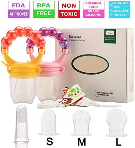 2 Pack Baby Food Feeder Pacifier, Kid Fresh Fruit Feeder Feeder,Infant Teething Toys Teethers for Toddlers With One Pacifier Clip Holder &Toothbrush, 3 Pcs Replacement