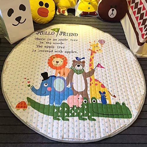 FLOWood Alfombra Redonda Infantil Tapete De Juego Manta De Bebé con Bolsa De Almacenamiento Portátil (Mundo animal)