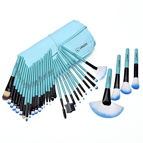 Vander 32 Pieces Make Up Brush Set Cosmetics Brushes Kit makeup brushes Set with Travel Pouch(Blue)