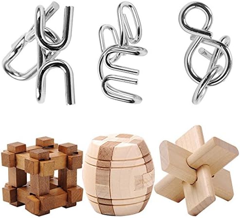 IQ Test Toy, Finer Shop 6Pcs Ultimate IQ Test Metal Brain Teaser Puzzles Disentanglement Puzzles Toy