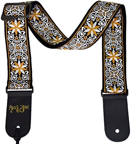 Musicer Woven Guitar Strap Adjustable Jacquard Guitar Strap with Leather Ends, Guitar picks, Suitable for Bass, Electric &amp; Acoustic Guitars (yellow)