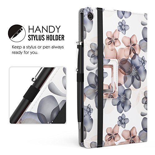 MoKo Hülle für Fire HD 8 2016 – Kunstleder Ständer Schutzhülle Smart Cover mit Auto Schlaf / Wach Funktion und Stift-Schleife für Fire HD 8 Tablet (6. Generation – 2016), Blumen Marineblau - 9