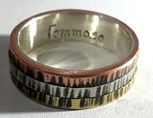 Silver engagement ring with three metal outside, cartier style with custom text